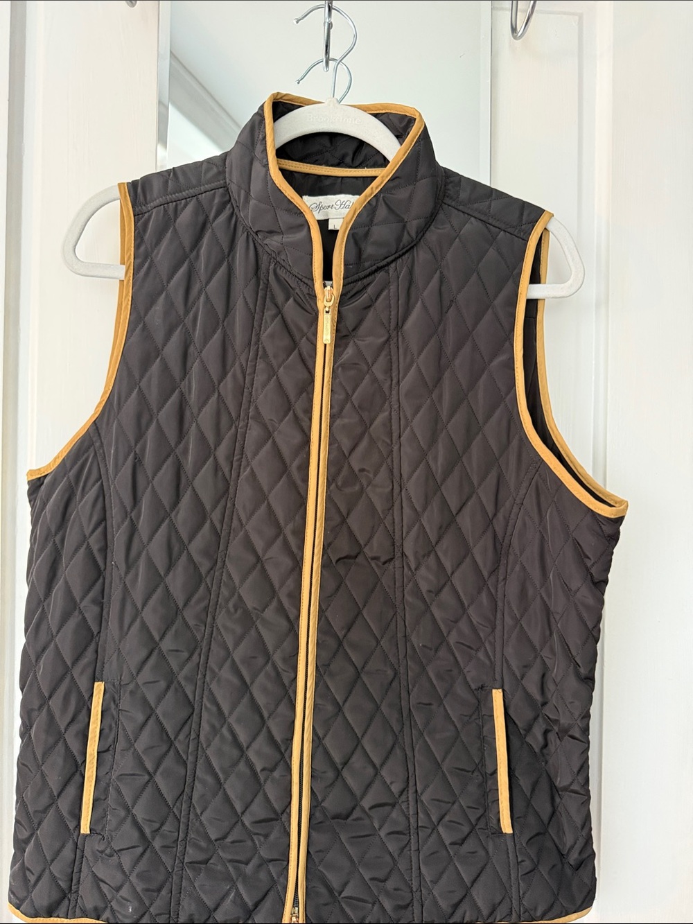 Sport Haley Quilted Black Vest with Tan Trim